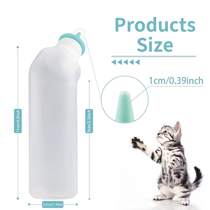 5Pack Kitten Bottle for Nursing Puppy Milk Kitten Bottles Feeding Kit Silicone Nipple for Newborn Pets Kittens, Puppy,Squirrel (Green)
