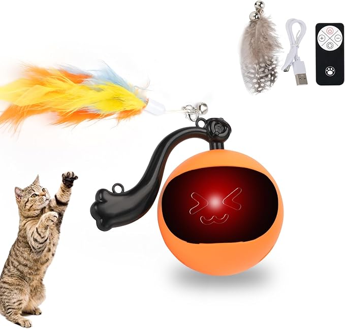 Interactive Cat Toy for Bored Indoor Adult Cats,Rechargeable Automatic Moving Mouse Chase,Smart Remot Control Cat Toy Rolling Ball Speed Moving Tail Blue (Orange)
