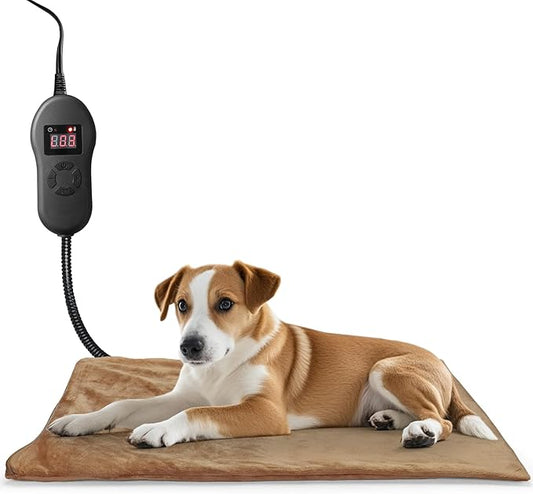NAMOTEK Pet Heating Pad with Timer, Adjustable Temperature, Waterproof, Chew Resistant Cord, Auto Power-Off, Electric Indoor Heated Mat for Dogs and Cats