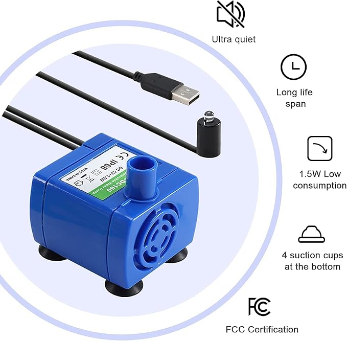 Cat Water Fountain, 67oz/2L Automatic Cat Drinking Fountain, Pet Water Dispenser with LED Light and Filter for Cats and Small Dogs (Blue)