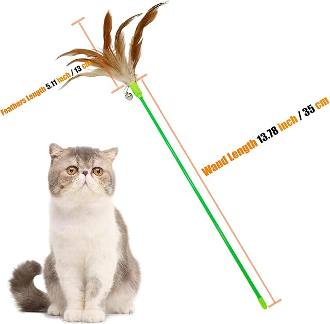 Interactive Cat Wand Feather Toys, 10 Pieces Feathers Stick Cat Toys for Indoor Cats Play