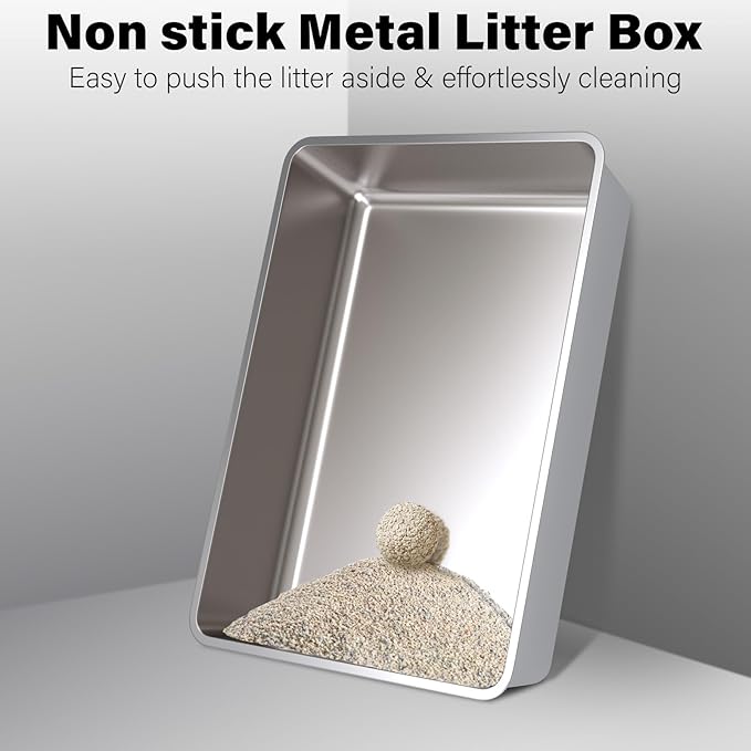 Stainless Steel Litter Box, 28" X 20" X 6" Steel Litter Box XXL No Smell, Extra Large Metal Litterbox for Big Cat, Multiple Cats, Non Stick, Easy Cleaning