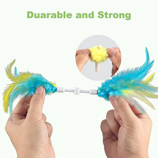 Cat Toy Replaceable Feathers and Fluffy Toy Accessories, 5 Pcs Interchangeable Attachments All Cat Toys with Small Screwdriver and Screws