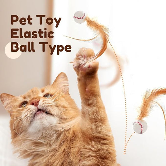 2025 New Interactive Cat Feather Ball Toy Set - Elastic Bouncy Cat Toys with Feather Tails, Silicone Rolling Balls for Indoor Cats & Kitten Exercise, Safe & Fun Play (1 Set)