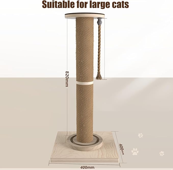 Cat Scratching Post, 32 Inch Tall Scratching Post for Indoor with Hemp Rope and Track Toy Ball Cat Scratcher for Medium and Large Cats