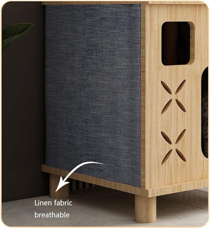 Solid Wood Cat Scratching House,Wooden Box Pet House,Cat Tree Large Pet Shelter (Blue, wide-15.7in)