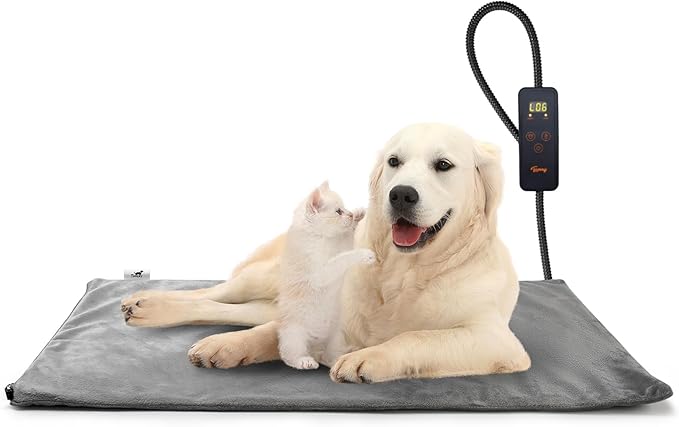 Toozey Pet Heating Pad, 6 Adjustable Temperature Dog Cat Heating Pad with Timer, Waterproof Heated Dog Bed with Chew Resistant Cord, Indoor Electric Pet Heated Mat 28x20in