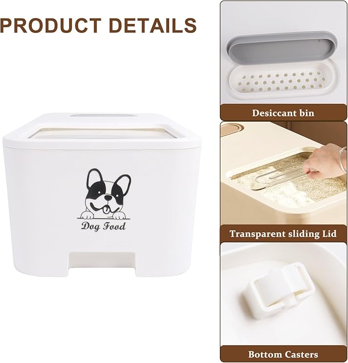 10Lbs Dog Food Storage Container,Pet Food Container with Rolling Wheels & Sliding Lid,BPA Free Plastic Storage Bin For Dog Food Kibble with Measuaring Cups-Rodent proof