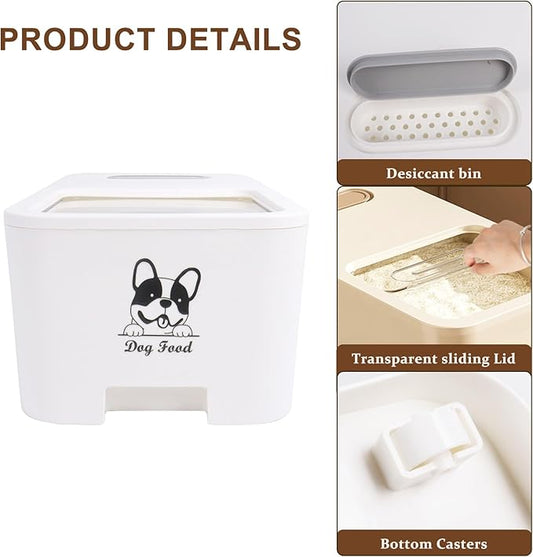 10Lbs Cat Food Storage Container,Pet Food Container with Rolling Wheels & Sliding Lid,BPA Free Plastic Storage Bin For Cat Food Kibble with Measuaring Cups-Rodent proof