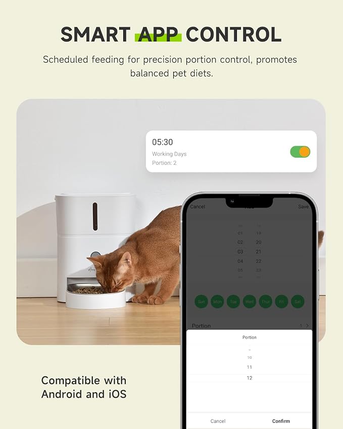 Automatic Cat Feeder, 5G & 2.4G Wi-Fi Cat Food Dispenser with APP Control, 3L Timed Pet Feeder for Pet Dry Food, 1-10 Meals Per Day