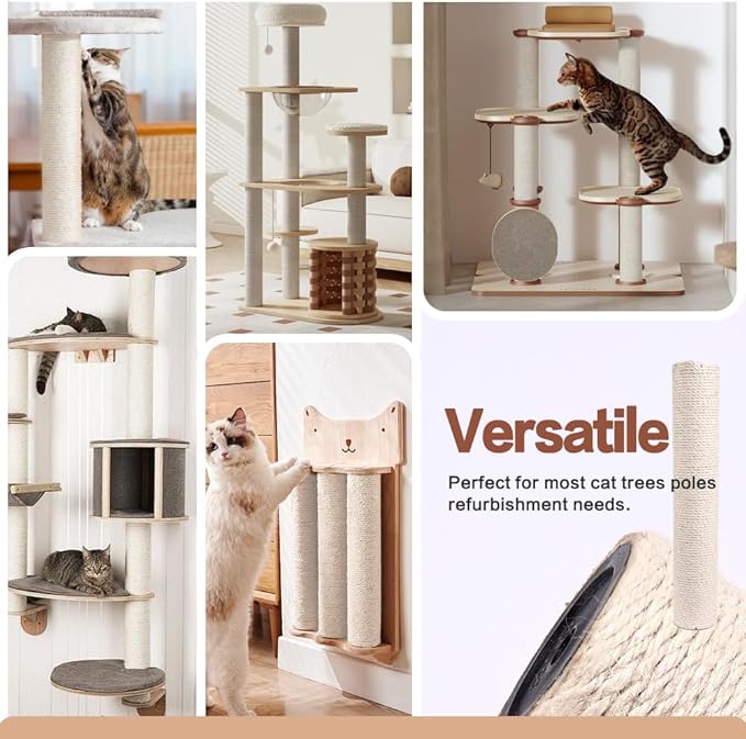 OSPNIEEK 4 Pack 15.7" M8 Cat Scratching Post Replacement, Natural Sisal Rope Kitten Tree Scratcher Refill with Screws, DIY Hemp Scratch Pole Parts for Indoor Cats Tower Refurbishment Accessories