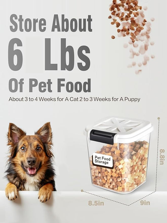 5 lbs Dog Food Storage Container with Lids Airtight Pet Food Container Cat Treat Container, Dry Pet Food Storage Bin for Cereal, Birds, Rice and Grain(6 lbs), White