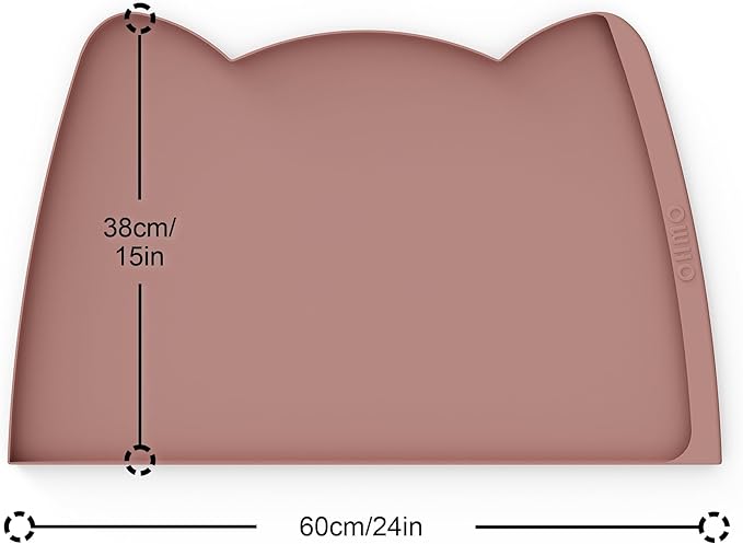 OHMO Dog Food Mat(Rose, 24 * 15'') w/Residue Collection Pocket Silicone Pet Feeding Mat for Floor High Edges Anti Spills Waterproof Cat Water Bowl Tray, Easy Clean Placemat