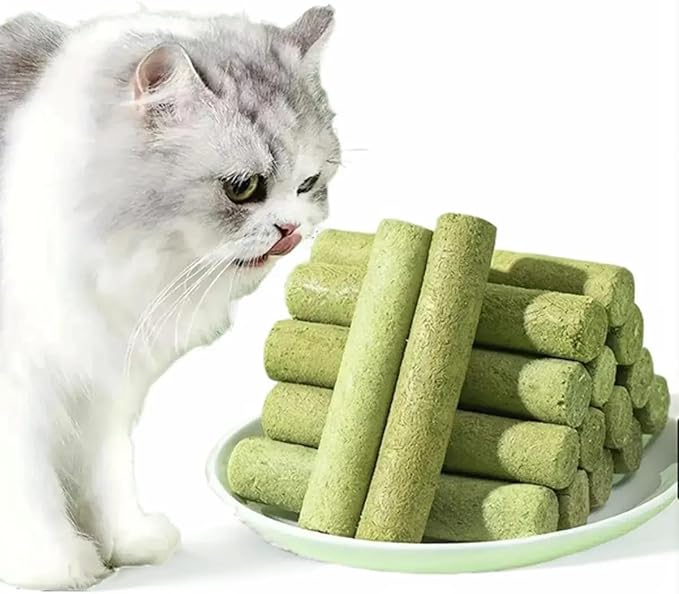 Cat Grass Teething Sticks for Hairball Removal & Teeth Cleaning, Chicken Flavored, Natural Dental Treats for Indoor Cats