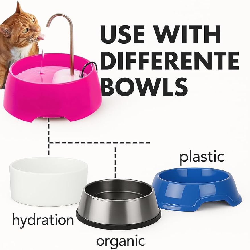 Aqua MINI Portable Pet Water Fountain - Automatic Drinking Bowl for Cats and Dogs - Stainless Steel Faucet - Replaceable Filters - Easy Cleaning - Ideal for Multiple Pets - 1.2L/42 fl oz - Pink