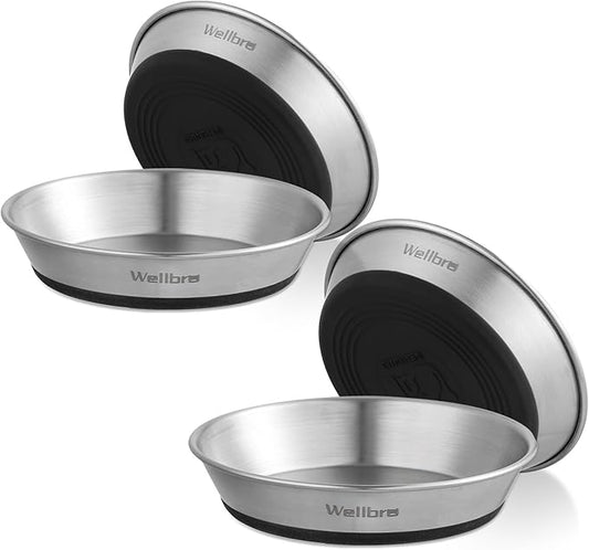 Cat Bowls, 4 Pcs Stainless Steel Cat Bowls for Food and Water, Whisker Fatigue Shallow Non-Slip Cat Dishes Plates for Small Dog Puppies Cats