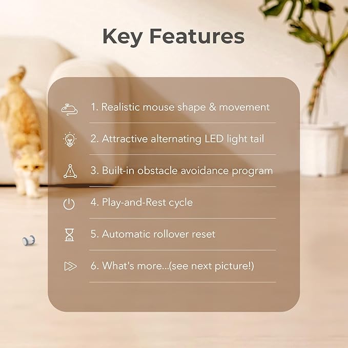 Cheerble Interactive Cat Toys for Indoor Cats, Automatic Cat Toy with LED Lights, Wicked Mouse Toys, Kitten Toys, Pet Toys, Smart Electric Cat Toy, USB Rechargeable, Auto On/Off… (Blue)