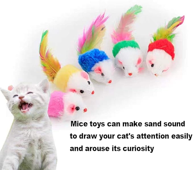 Cat Mice Toys for Indoor Cats 12PCS, 5 Color Variety Mouse Cat Toy for Cats, Furry Cat Toy Mice Rattle Small Mouse Kitten Interactive Play