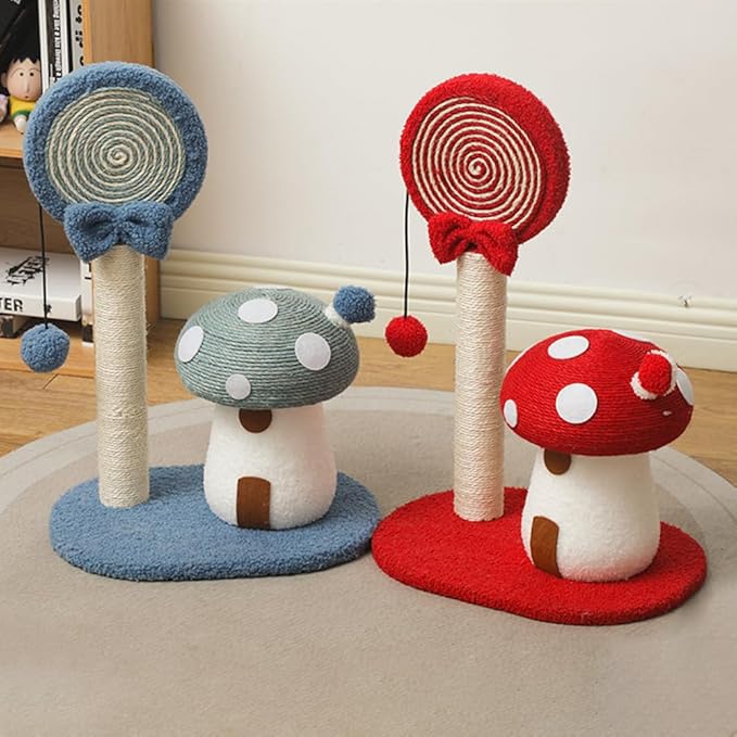 Mushroom Lollipop Cat Scratcher Furniture Mushroom Cat Tree Condo Cat Climbing Frame Sisal Rope Cat Tower for Indoor Cats (Red)