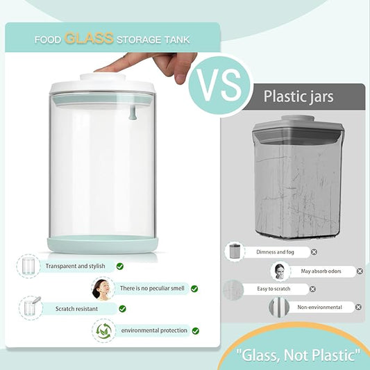 Dog Treat Container Airtight Jar 2.2Qt/2L, Glass Food Jars with One-Touch Lid for Dog or Cat Treats, Kibble, Snacks – Pantry Storage Canister for Kitchen or Countertop (2.2Qt - 2L)