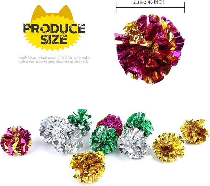 HNYYZL 25 Pack Crinkle Balls Cat Toys - Original Mylar Crinkle Balls Cat Toys（Random Color）