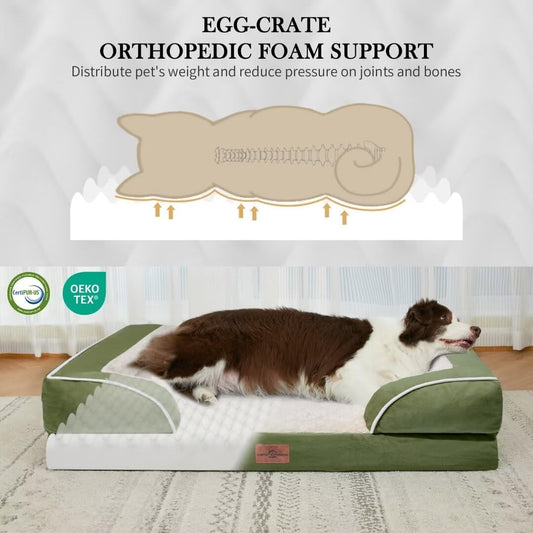 Comfort Expression Orthopedic Bolster Dog Beds Extra Large, XL Dog Beds Waterproof Dogs Beds, Washable Dogs Beds Sofa with Removable Cover & Non-Slip Bottom(X-Large,Light Green)