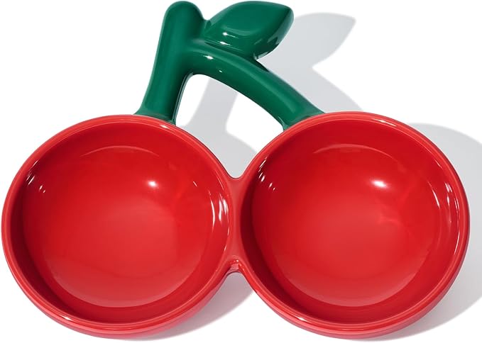 VETRESKA Ceramic Pet Bowl Tilted Design Pet Feeder for Food and Water Anti Vomit Cat Bowls for Indoor Cats Cute Cherry Cat Bowl Dishwasher Safe