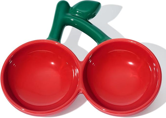 VETRESKA Ceramic Pet Bowl Tilted Design Pet Feeder for Food and Water Anti Vomit Cat Bowls for Indoor Cats Cute Cherry Cat Bowl Dishwasher Safe