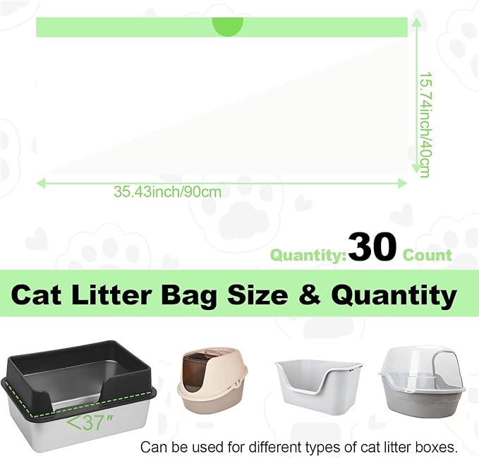 Cat Litter Liners Large, 30 Pack Jumbo Drawstring Cat Litter Bags, Extra Thick Litter Pan Liners Heavy Duty 36"x16" for cat