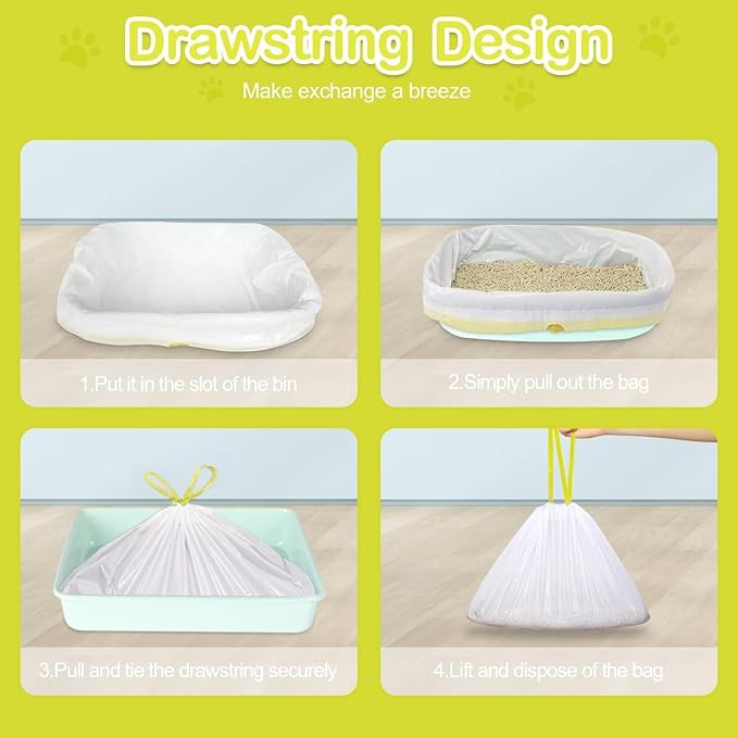 48 PACK Jumbo Cat Litter Box Liners, Tear Resistant Heavy Duty Cat Litter Bags with Drawstring, Pre-Separated for Easy Access, Easy Cleanup