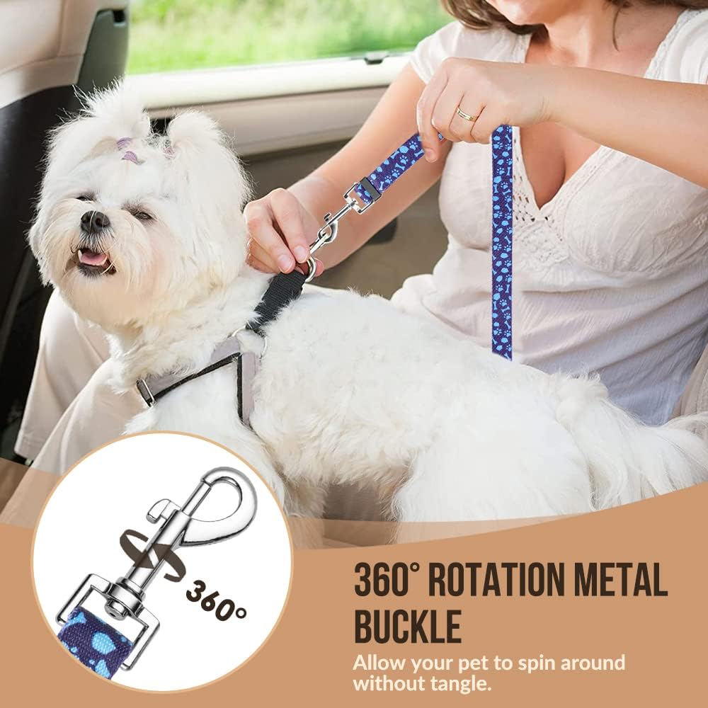 SlowTon Dog Seat Belt for Car, 2 Pack Dog Car Harness Seatbelt Adjustable with Elastic Bungee Buffer, 2 in 1 Pet Car Leash Headrest Restraint Dog Reflective Safety Tether (S, Blue, Headrest+Clip)