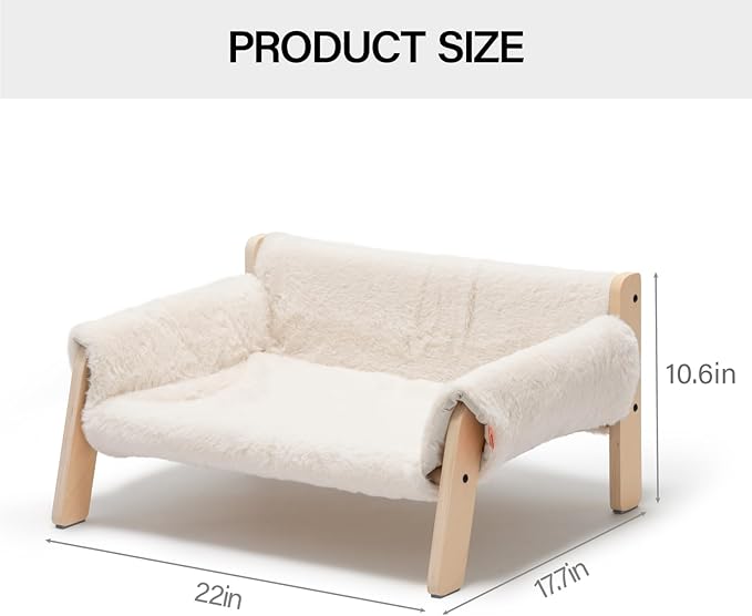 MEWOOFUN Cat Couch Bed, Pet Sofa for Indoor Cats Wooden Indoor Elevated Cat Beds with Removable Mattress Cover Suitable for Kitty, Puppy or Small Animal (White, Medium)