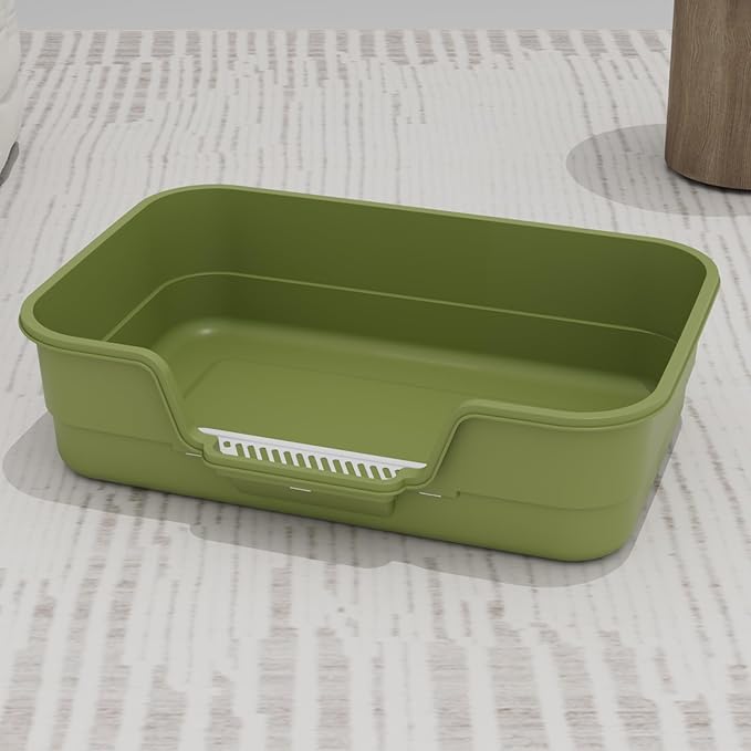 Extea Large Cat Litter Box with High Sides,Cat Boxes for Indoor Cats,Cat Litter Pan for Kitty,Litter Box with Low Entry,Easy to Clean,Anti-Splashing,23.6" x15.7" x6.2" (Green)