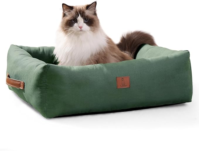 20In Dog Bed for Small Dogs & Cats - Washable Rectangle Cat Kitten Bed for Indoor Pets, Cozy Cute Puppy Bed with Non-Slip Bottom(Green, Small)