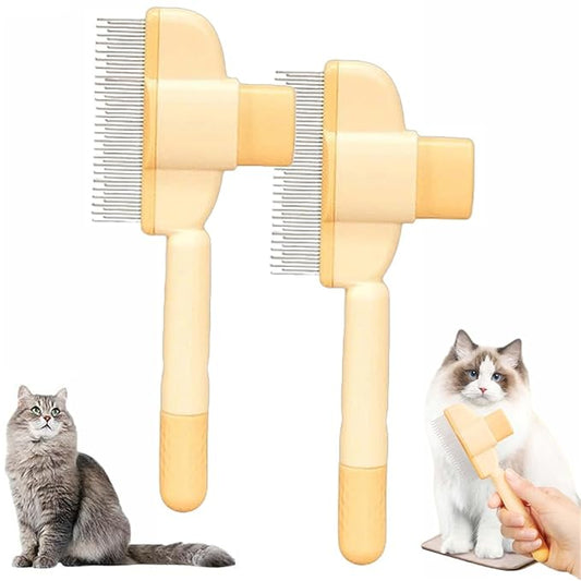 Avatore Zenbrush Cat Comb, Zen Brush for Cats, 2025 Upgraded Cat Brush with Release Button, Flea Comb for Cats, Click Self Cleaning Pet Hair Removal Combs (Yellow*2)
