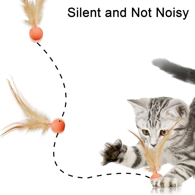 Cat Toys Balls with Feathers, 3 Pcs Interactive Cat Bouncy Balls for Indoor Cats and Playful Kittens, Rubber Kitten Ball Toys for Interactive Playing, Chase Training and Hunting Exercise