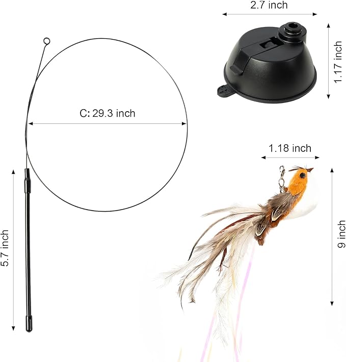 Cat Wand Toys, Adjustable Toys with Silvervine Sticks, Interactive Cat Feather Wand Toy for Indoor Cats, Elastic String Pole Toy with Bell & Feather (Wire Bird)