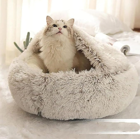 Lapcatz Nest & Round Bed - Covered Cat & Calming Dog Bed, Anti-Slip Washable Fluffy (Large-26in,Green)