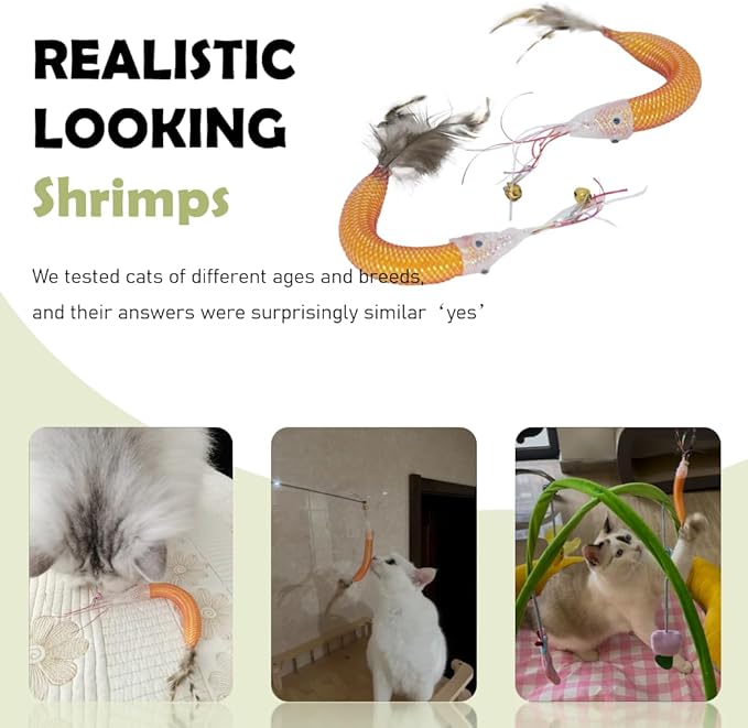 Cat Insect Feather Toys Replacement - 2 Pcs Handmade Natural Shrimps - Cat Toy Wand Refills - Interactive Kitten Teaser Wand Attachments - Kitty Toys for Indoor Cats Play