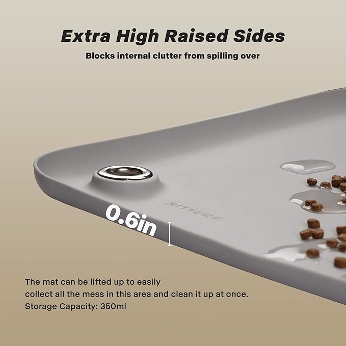 Dog & Cat Mat for Food and Water - Nityers Dog Food Mat for Floors Waterproof with Pocket, High Raised Edges, Thicker BPA Free Silicone, Pet Feeding mat for Bowl, Automatic pet Feeder, Water Fountain