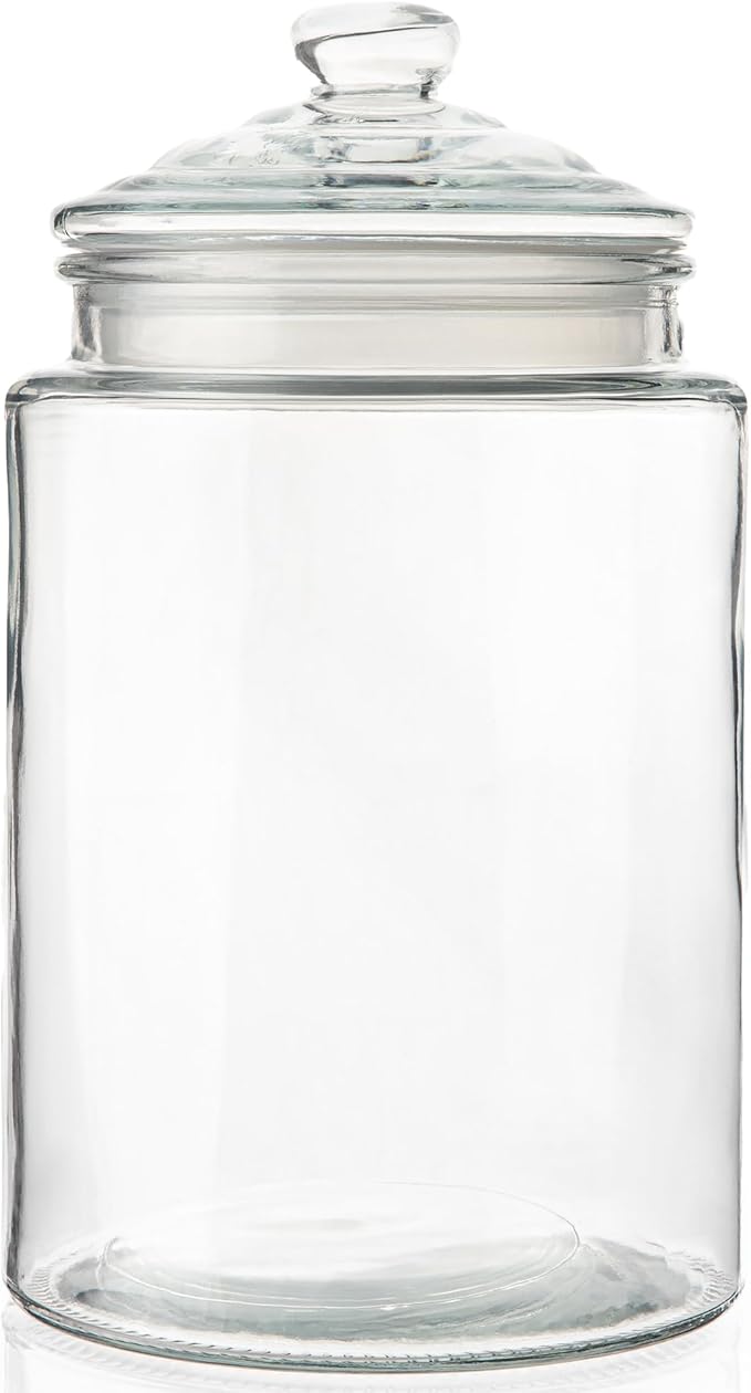 2-Gallon Tall Glass Cookie Jar with Airtight Lid – Large Kitchen Canister for Cookies, Sugar, Flour, and Dog Treats