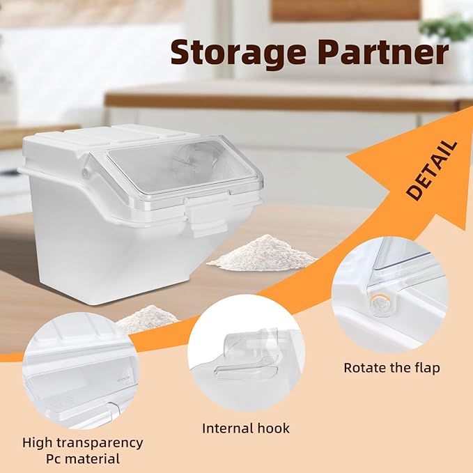 88LB Airtight Flour Storage Container With Scoop for Dry Food, Sugar, Baking Supplies,Rice.BPA Free Ingredient Storage Bin，Pet Food Storage Container Dog Cat Birds Food Bin (88 LB)
