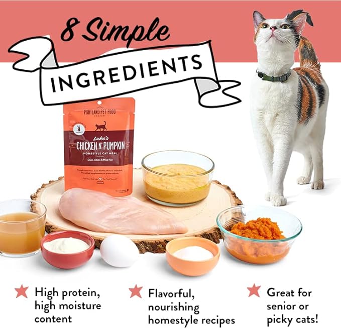 Human-Grade Mixed Variety Pack Wet Cat Food Pouch Boots' Salmon N' Pumpkin - Moist, Soft Cat Food Mixer, Topper, and Rotational Meal by Portland Pet Food Company -12 Pack