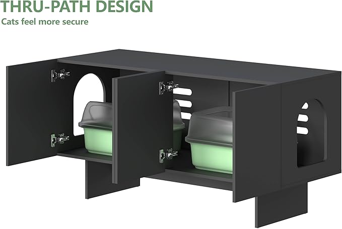 Double Litter Box Enclosure, Litter Box Enclosure for 2 Litter Boxes, Modern Litter Box Furniture for 2 Cats, Scandi Style (Black)