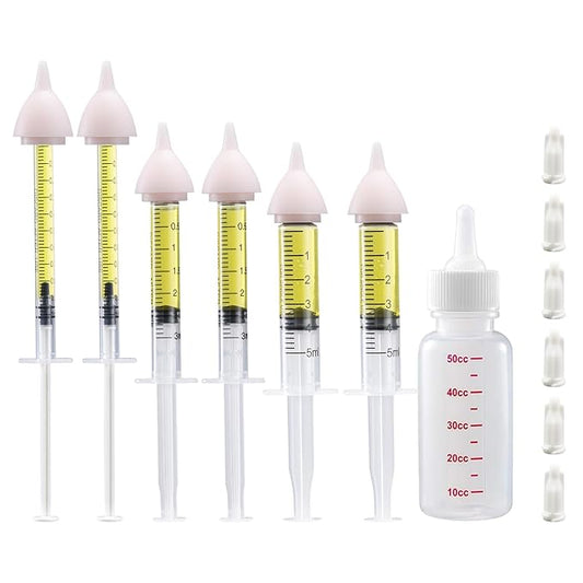 Pet Nursing Bottle, Nursing Bottle Kits, Kitten Bottle Feeding Kit, Suitable for Feeding Newborn Puppies, Kitten, Squirrel with 1 Puppy Bottles for Nursing Puppy Milk, 6 Replacement Nipple