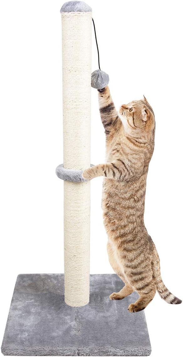 Dimaka 34" Tall Cat Scratching Post for Large Cats and Kittens, High Vertical Scratcher with Premium Natural Sisal Rope and Interactive Hanging Ball for Indoor Cat(Grey, 34 inches for Large Cats)