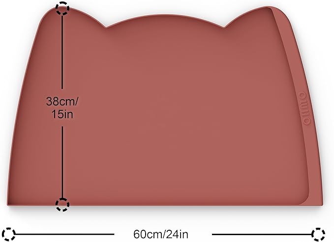 OHMO Dog Food Mat(Erythrinus, 24 * 15'') w/Residue Collection Pocket Silicone Pet Feeding Mat for Floor High Edges Anti Spills Waterproof Cat Water Bowl Tray, Easy Clean Placemat