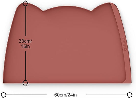 OHMO Dog Food Mat(Erythrinus, 24 * 15'') w/Residue Collection Pocket Silicone Pet Feeding Mat for Floor High Edges Anti Spills Waterproof Cat Water Bowl Tray, Easy Clean Placemat