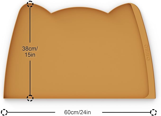 OHMO Dog Food Mat(Honey, 24 * 15'') w/Residue Collection Pocket Silicone Pet Feeding Mat for Floor High Edges Anti Spills Waterproof Cat Water Bowl Tray, Easy Clean Placemat