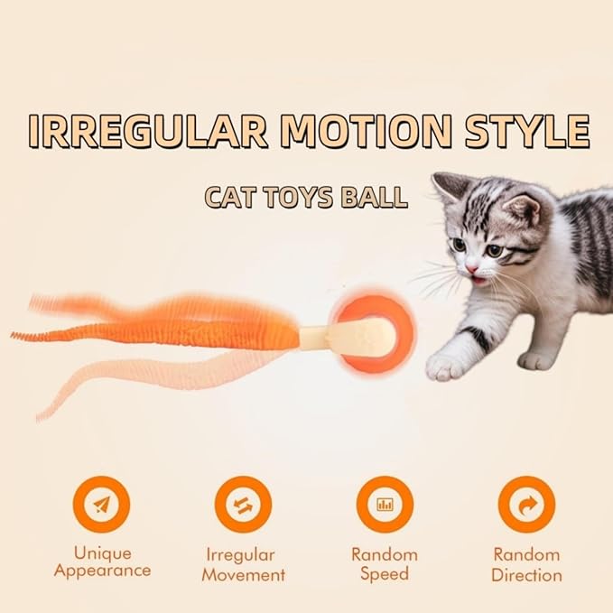 Rocfish Durable Interactive Cat Toys for Indoor Cats, Smart Automatic Cat Chase Ball Toy, Upgraded Speedy Tail Kitten Toy for Bored Indoor Adult Pets (Orange)